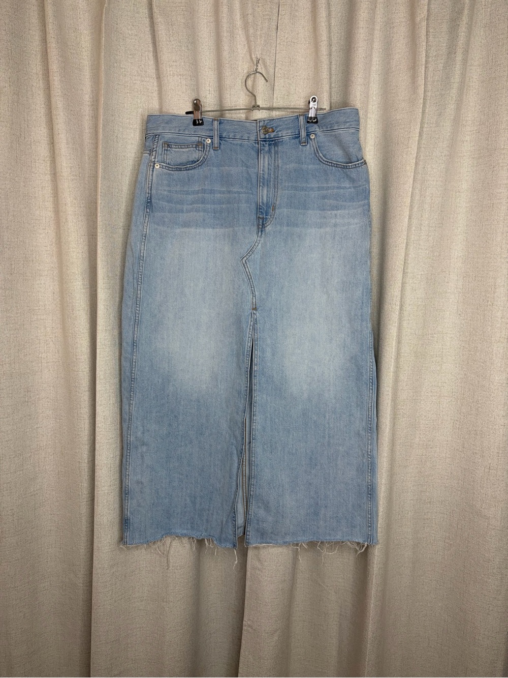 Madewell Light Blue High-Waist Denim Midi Skirt with Front Slit